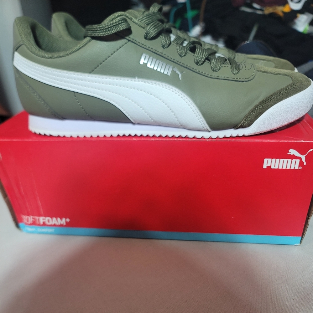 Puma Olive Green Sneakers with White Stripe